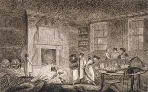 Sisäkuva Nathaniel Bentleyn tiloista, Leadenhall Street, Lontoon kaupunki, 1804 tekijältä Unbekannt