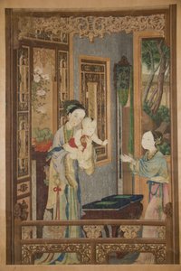 Sisustus, jossa nainen, lapsi ja sairaanhoitaja, 1700-luvun loppu - 1800-luvun alku. tekijältä Unbekannt