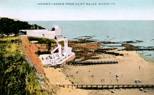 Jacobs Ladder, nähtynä Cliff Walksista, Sidmouth, Devon, 1900-luvun alku tekijältä Unbekannt