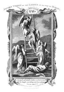 Jacobs unelmoi enkeleistä, jotka nousevat ja laskeutuvat tikkaita taivaaseen, c1808 tekijältä Unbekannt