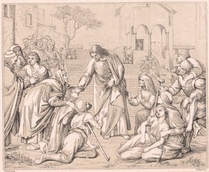 Jeesus parantaa väkijoukkoja, 1880 tekijältä Unbekannt