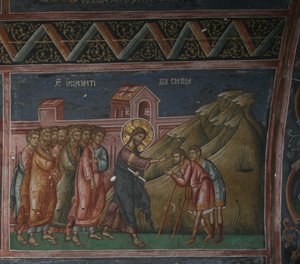 Jeesus parantaa kaksi sokeaa, 1300-luku tekijältä Unbekannt