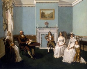 "John Middleton perheensä kanssa piirustushuoneessaan", s. 1796 tekijältä Unbekannt