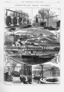 Joseph Crosfield and Sonsin saippuatehdas Bank Quayssa, Warringtonissa, Cheshiressä, 1886 tekijältä Unbekannt