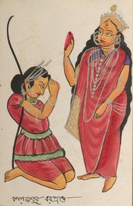 Kalaketu vastaanottaa siunauksen jumalatar Chandilta, 1800-luku. tekijältä Unbekannt