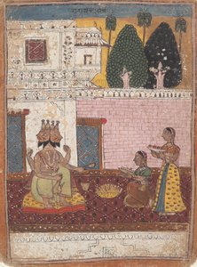 Khambavati Ragini... hajallaan olevasta Ragamala-sarjasta, musiikkimuotojen seppele, 1700-1725. tekijältä Unbekannt