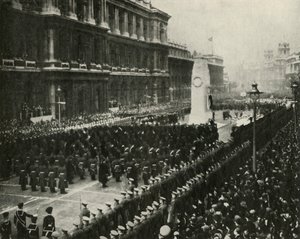 Kuningas Yrjö VI osallistui aselepopäivän seremoniaan Cenotaphissa, Whitehallissa, 11. marraskuuta 1936, 1937. tekijältä Unbekannt
