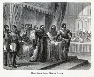 Kuningas Johannes allekirjoittaa Magna Cartan, 1882 tekijältä Unbekannt