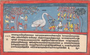Krishna Slays Bakasura, nosturidemoni..., hajallaan olevasta Bhagavata Puranasta..., 1800-1825. tekijältä Unbekannt