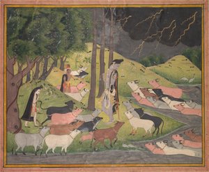 Krishna kutsuu lehmiä, n. 1780-1790. tekijältä Unbekannt