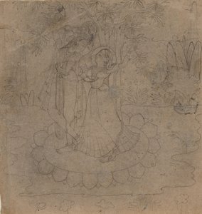 Krishna ja Radha seisomassa lootuksella, 1800-luvun loppu - 1900-luvun alku. tekijältä Unbekannt