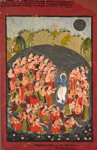 Krishna ja gopit kokoontuvat Rasamandalaan, n. 1720-1730. tekijältä Unbekannt
