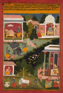 Krishna demonien tuhoajana, sivu Surdass Sursagarilta, n. 1700. tekijältä Unbekannt