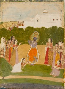 Krishna joen vieressä soittaen huilua, c1720 tekijältä Unbekannt