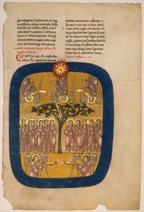 Lehti Beatus-käsikirjoituksesta: Angels Restrain the Four Winds..., n. 1180. tekijältä Unbekannt