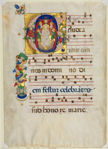 Lehti asteittaisesta alkukirjaimesta G: Maria taivaan kuningattarena, n. 1425-1450. tekijältä Unbekannt