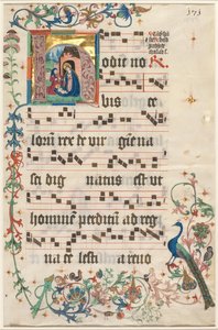 Lehti antifonaasta: Alkukirjain H, jossa on Syntymä recto ja Text verso, c. 1480. tekijältä Unbekannt