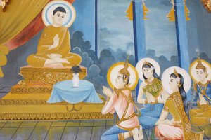 Buddhan elämä Opettaa dharmaa perheelleen, Siem Reap, Kambodža tekijältä Unbekannt