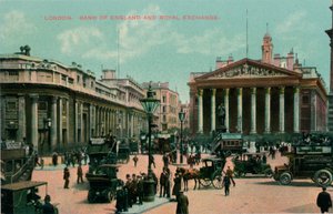 Lontoo, Bank of England ja Royal Exchange, 1910 tekijältä Unbekannt