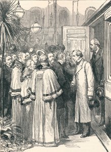 Lord Beaconsfield ja Lord Salisbury Charing Crossin rautatieasemalla, 1896 tekijältä Unbekannt