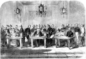 Lordi Elgin allekirjoitti Tianjinin sopimuksen toisen oopiumisodan lopettamiseksi, 1858 tekijältä Unbekannt