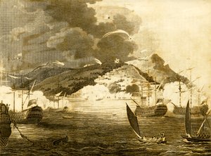 Lord Exmouthin laivasto pommittaa Algerin kaupunkia, 1816. tekijältä Unbekannt