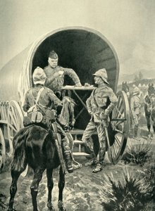 Lord Roberts kirjoittaa lähetyksiä kuljetusvaunussa, jossa hän nukkui, 1901. tekijältä Unbekannt