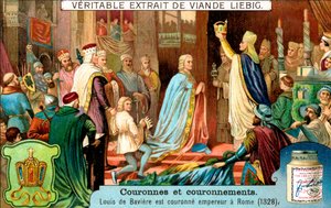 Louis Baijerilainen kruunattiin Rooman keisariksi vuonna 1328, n. 1900 tekijältä Unbekannt