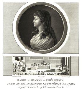 Madame Roland tai Marie-Jeanne Phelippon (1754-1793), girondist yhdessä miehensä Jean-Marie Roland de la Platieren kanssa tekijältä Unbekannt