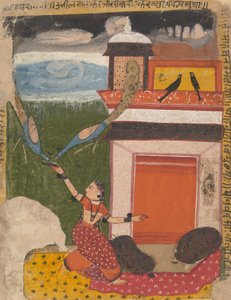 Madhumadhavai Ragini... hajallaan olevasta Ragamala-sarjasta Musiikkimuotojen seppele, c1640-5 tekijältä Unbekannt