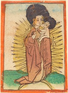 Madonna ja lapsi loistossa seisovat puolikuussa, n. 1470. tekijältä Unbekannt