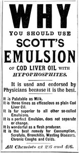 Aikakauslehtimainos Scotts Emulsion of Cod Liver Oilista, 1890 tekijältä Unbekannt