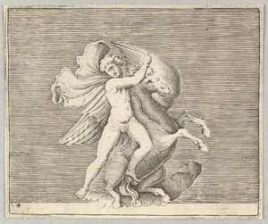 Man Grappling with Winged Horse, julkaistu n. 1599-1622. tekijältä Unbekannt