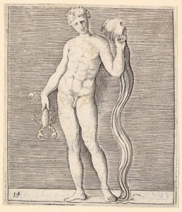 Mies rapuilla ja vesiurna, julkaistu n. 1599-1622. tekijältä Unbekannt