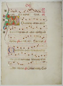 Käsikirjoituksen lehti alkukirjaimella D, antifonaarista, italialainen, 1400-luku. tekijältä Unbekannt