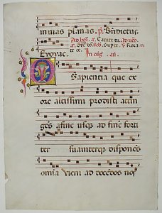 Käsikirjoituksen lehti alkukirjaimella O, antifonaarista, italialainen, 1400-luku. tekijältä Unbekannt