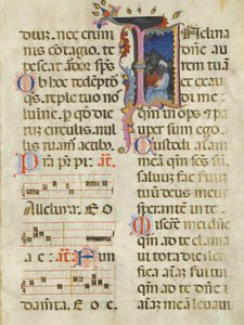 Käsikirjoitus lehti kuningas Daavidin kanssa alkukirjaimessa I, psalterista, 1400-luvun alku. tekijältä Unbekannt