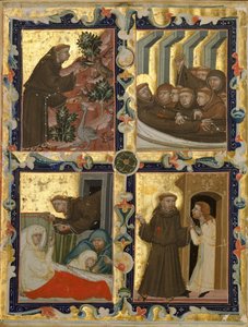 Käsikirjoituslehti, jossa kohtauksia Pyhän Franciscus Assisilaisen elämästä, italia, n. 1320-42. tekijältä Unbekannt