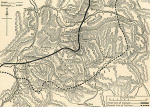 "Kartta, joka havainnollistaa Itävallan hyökkäystä Trentinossa toukokuussa 1916", n. 1920. tekijältä Unbekannt