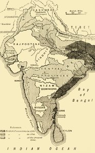 Intian kartta, jossa näkyy Britannian omaisuus vuosina 1780, 1800 ja nykyaikana 1890. tekijältä Unbekannt