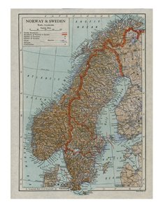 Norjan ja Ruotsin kartta, 1800-luku tekijältä Unbekannt