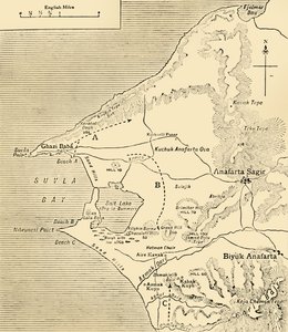 Suvlan lahden kartta, Gallipolin niemimaa, ensimmäinen maailmansota, 1915, c1920. tekijältä Unbekannt