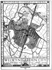 Kartta Welwyn Garden Citystä, Hertfordshire, Englanti, 1926 tekijältä Unbekannt