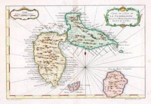Karibian Guadeloupen saaren kartta, c1764 tekijältä Unbekannt