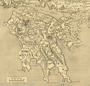 Peloponnesoksen kartta, 1890. tekijältä Unbekannt