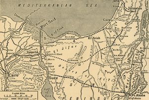 Kartta Turkin hyökkäyksestä Suezin kanavalle, Egypti, ensimmäinen maailmansota, 1915, c1920. tekijältä Unbekannt