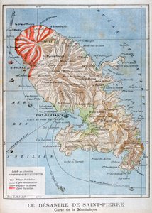 Kartta, joka näyttää Mount Peleen purkauksen, Martinique, 1902 tekijältä Unbekannt