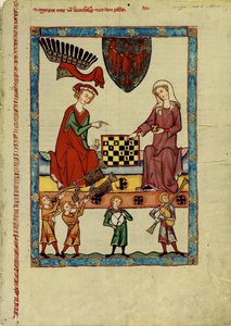 Brandenburgin markkreivi Otto IV pelaa shakkia Codex Manessesta, vuosina 1305-1340 tekijältä Unbekannt