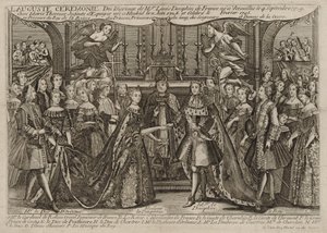 Louisin, ranskalaisen Dauphinin avioliitto espanjalaisen Marie Thérèse Raphaëllen kanssa vuonna 1745 Versailles