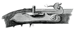 Matchlock, 1600-luvun loppu, Lontoon Towerista, vuodelta 1880 tekijältä Unbekannt